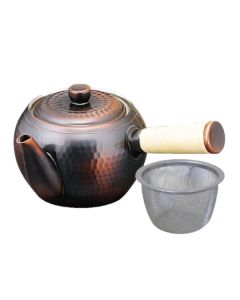 THÉIÈRE JAPONAISE KYUSU EN CUIVRE AVEC PASSOIRE FABRIQUÉE À LA MAIN