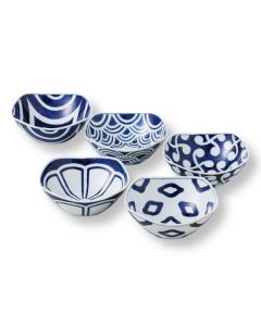 LOT DE 5 PETITS BOLS À MOTIF INDIGO BLEU HASAMI WARE