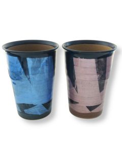 ENSEMBLE DE PAIRES DE TASSES À BIÈRE EN FABRICATION KUTANI ARGENT BLEU/ROSE