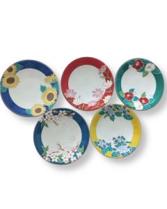 LOT DE 5 ASSIETTES À FLEURS QUATRE SAISONS EN EN EN FAIENCE DE KUTANI