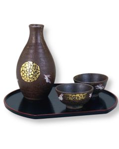 SERVICE À SAKÉ JAPONAIS LUNE ET LAPIN KUTANI WARE　