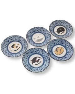 KUTANI WARE NEMURI NEKO ASSIETTE CHAT DORMANT ENSEMBLE DE 5