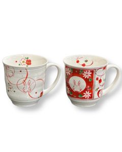 LOT DE 2 TASSES EN FORME DE LAPIN À FLEURS AKAE DE MINO WARE