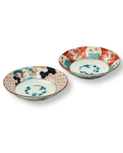 LOT DE 2 ASSIETTES CREUSE DE STYLE IMARI ANCIEN EN FAIENCE DE MINO