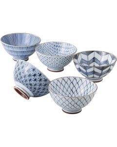 LOT DE 5 BOLS À RIZ À MOTIF TRADITIONNEL MINO WARE